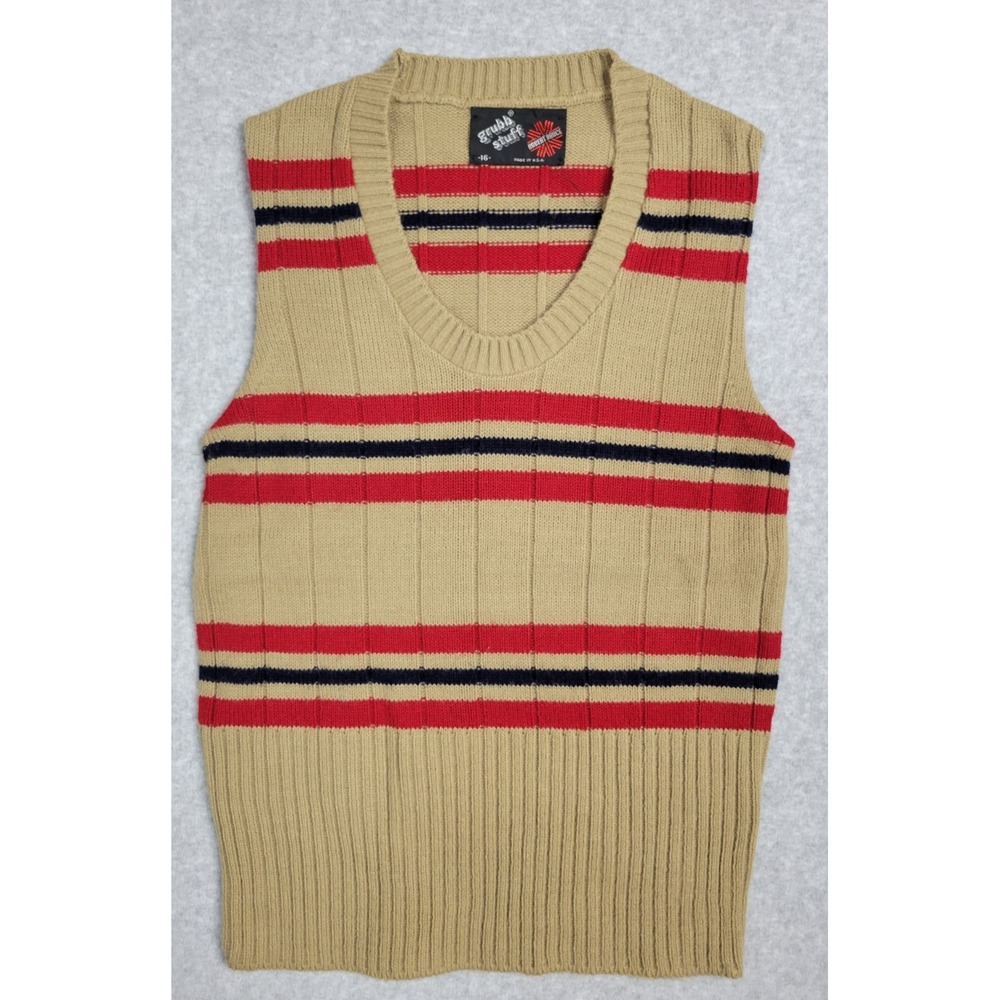 Vintage 1970s-1980s Grubb Stuff‎ Robert Bruce Brown Striped Sweater Vest USA 16
